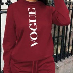 Cute, Letter Print Long Sleeve Top & Drawstring Pants Set